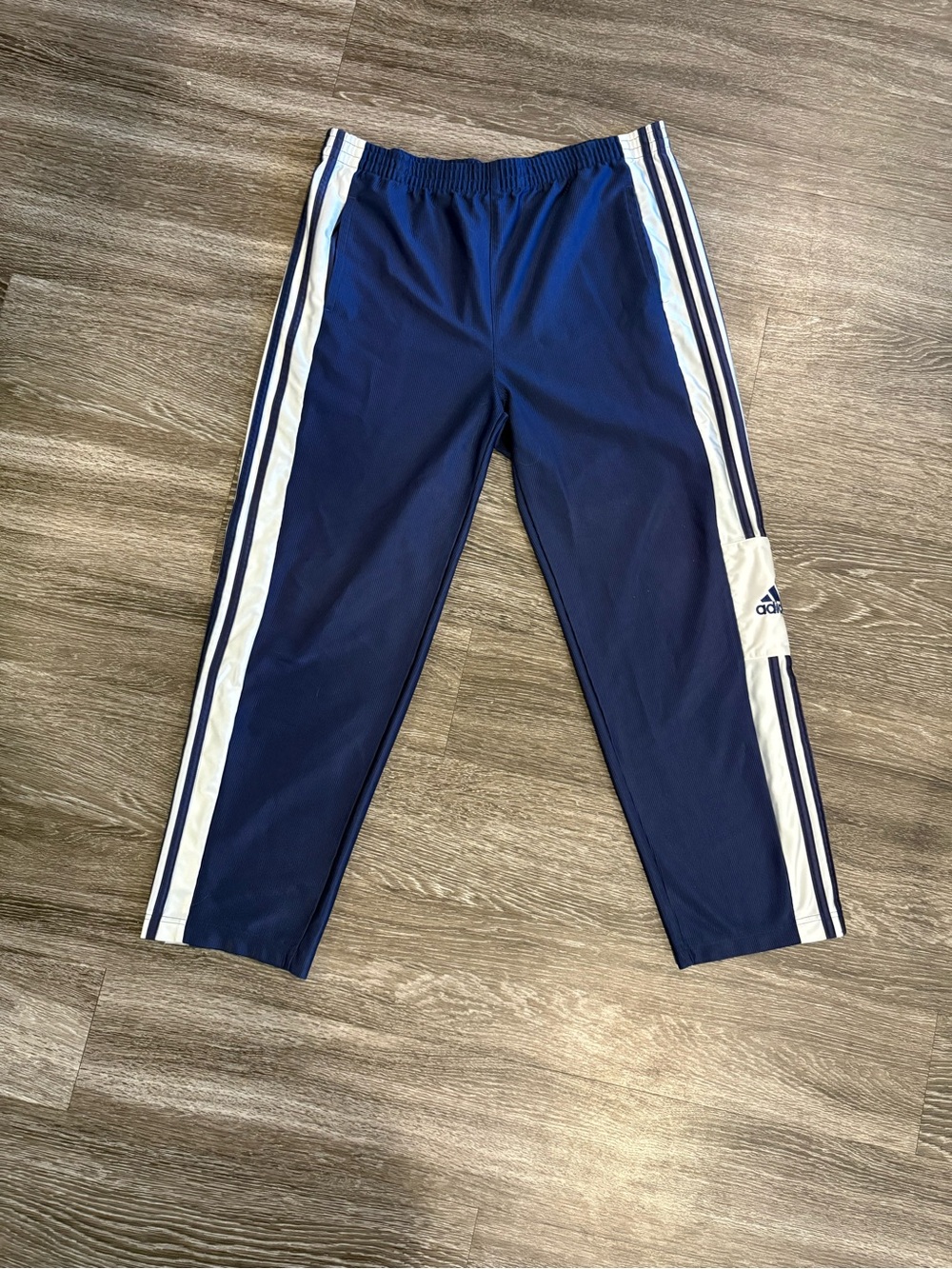 Vintage Adidas Track Pants Men’s Small Blue White Snap Button Athletic Pants